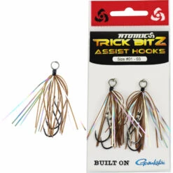 Atomic Trick Bitz Assist Hook Packs -Pro Fishing Shop atomic trick Bitz assist hooks brown silver tackleworld kawana